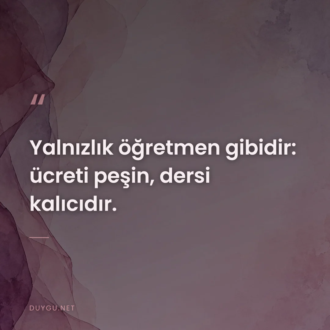 Resimli söz: Yalnızlık öğretmen gibidir: ücreti peşin, dersi kalıcıdır.