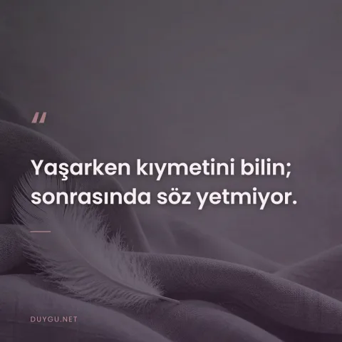 Yaşarken kıymetini bilin; sonrasında söz yetmiyor.
