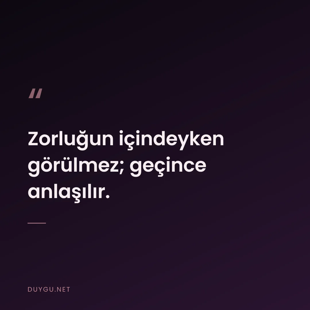 Resimli söz: Zorluğun içindeyken görülmez; geçince anlaşılır.